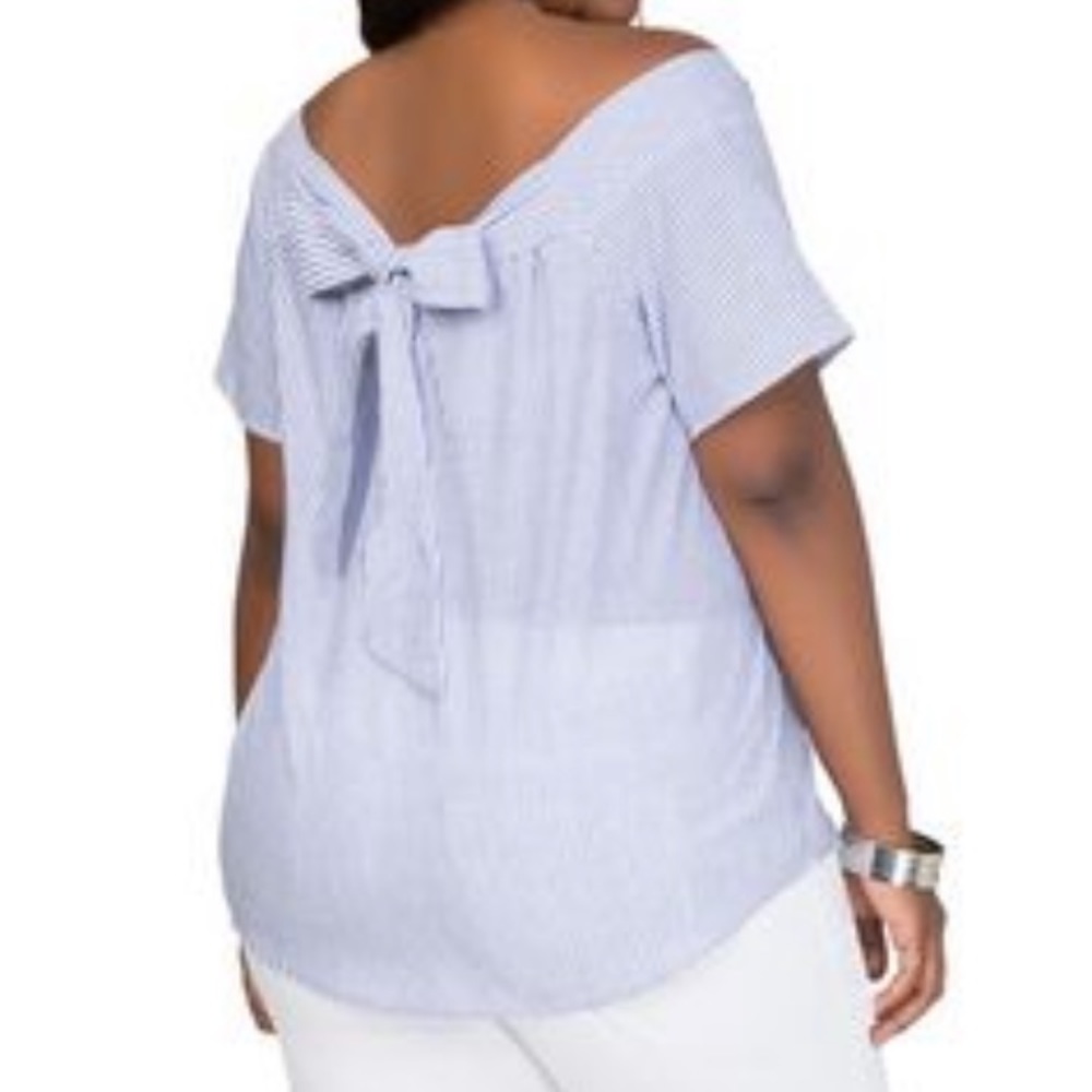Blue and white Ashley Stewart blouse.